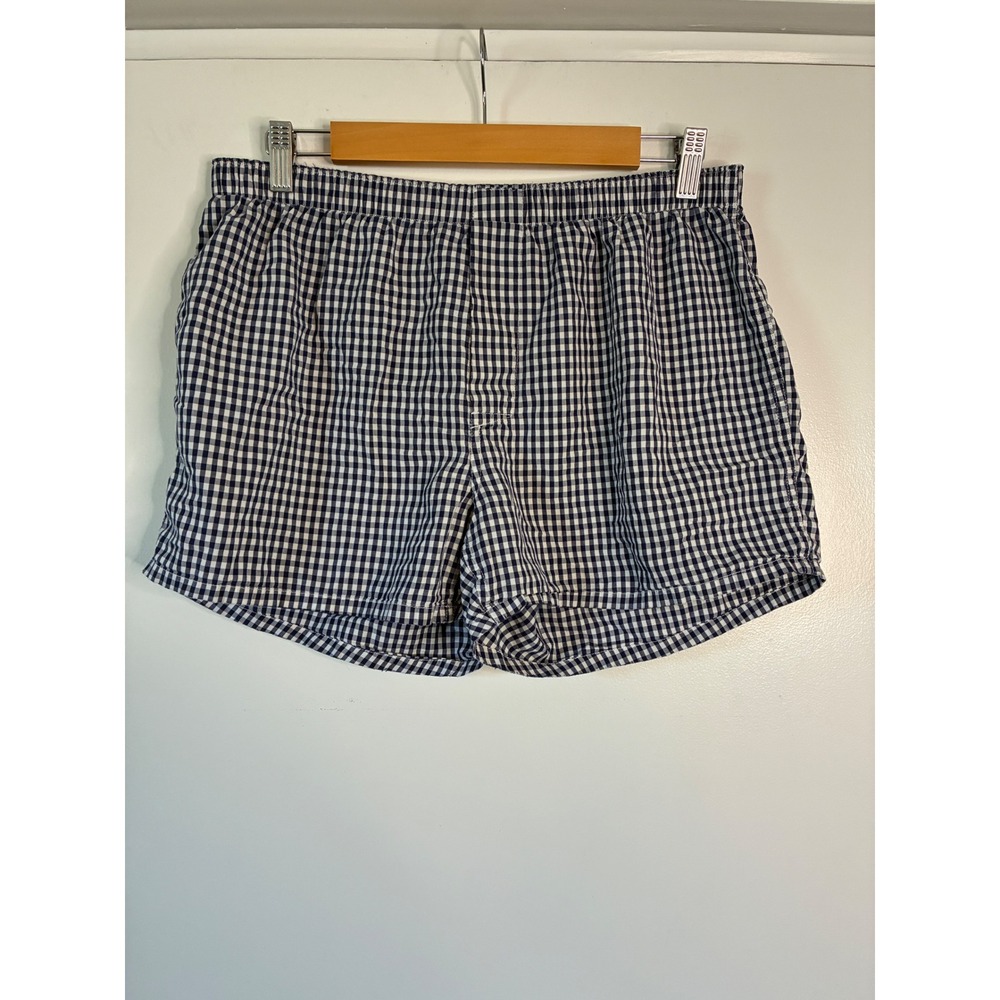 J. Crew Mercantile Shorts Sleep Mens Medium Navy White Gingham Woven Cotton vtg